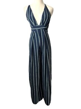 ASOS Navy Blue Striped Wide Leg Pant Jumpsuit Size 4 New